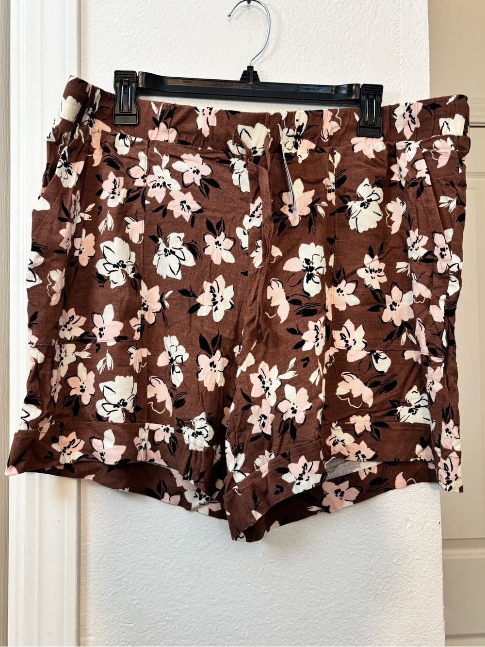 Brown Floral Drawstring Shorts